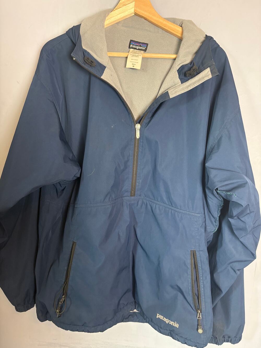 Patagonia Blue Fleece‑Lined Shell Jacket Size M Repaired Sleeve Seam